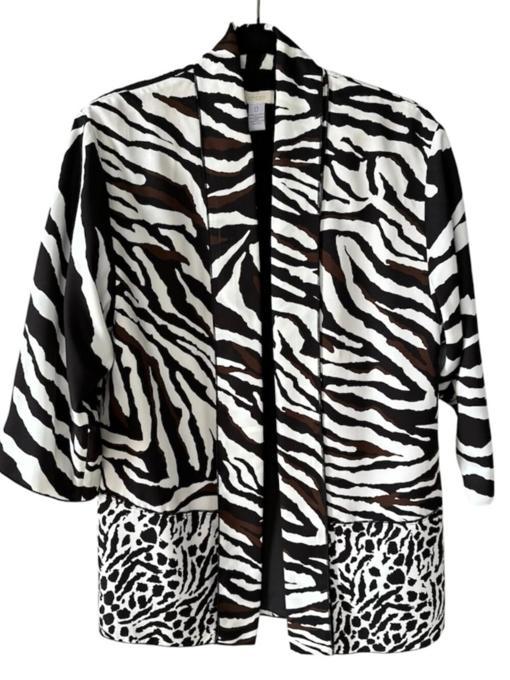 Chico's Zebra Cheetah Animal Print Kimono Jacket Women Black White Brown (small)